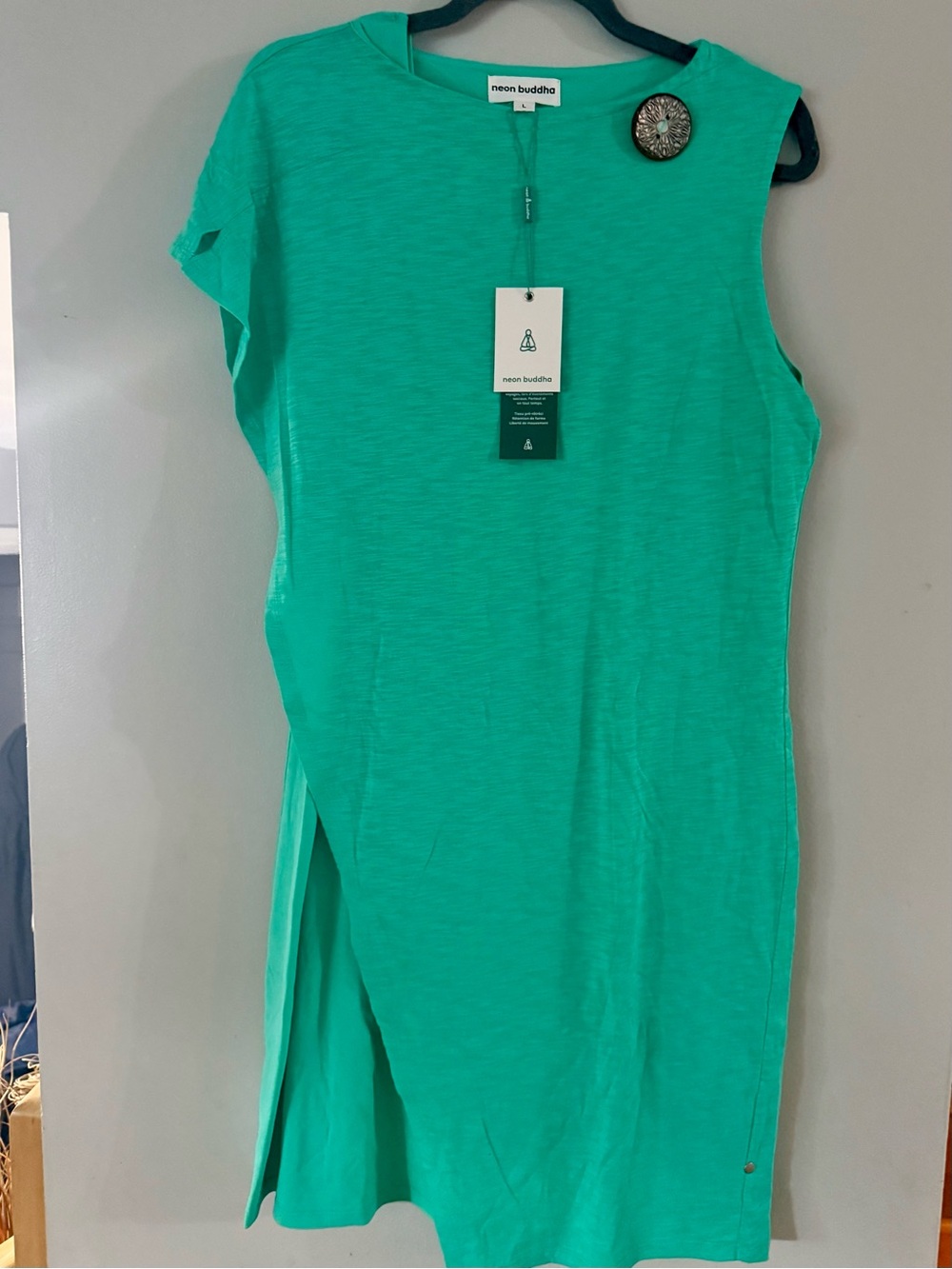 NWT Neon Buddha On Deck Asymmetrical Midi Dress Green Lagenlook Large